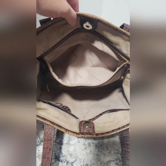 Brahmin Vintage Crocodile Embossed Leather Pecan Melbourne Small Handbag Tote - Picture 10 of 16